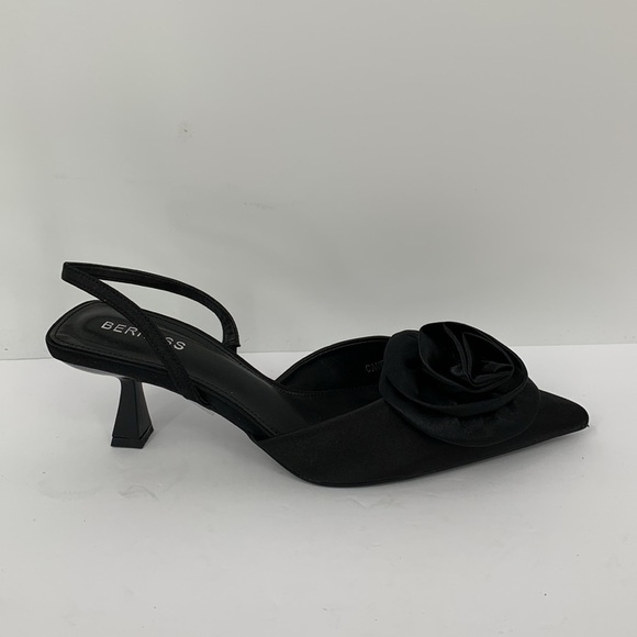 Berness Camellia black satin pumps shoe d'orsay kitten heel back strap new 10 - Picture 2 of 7
